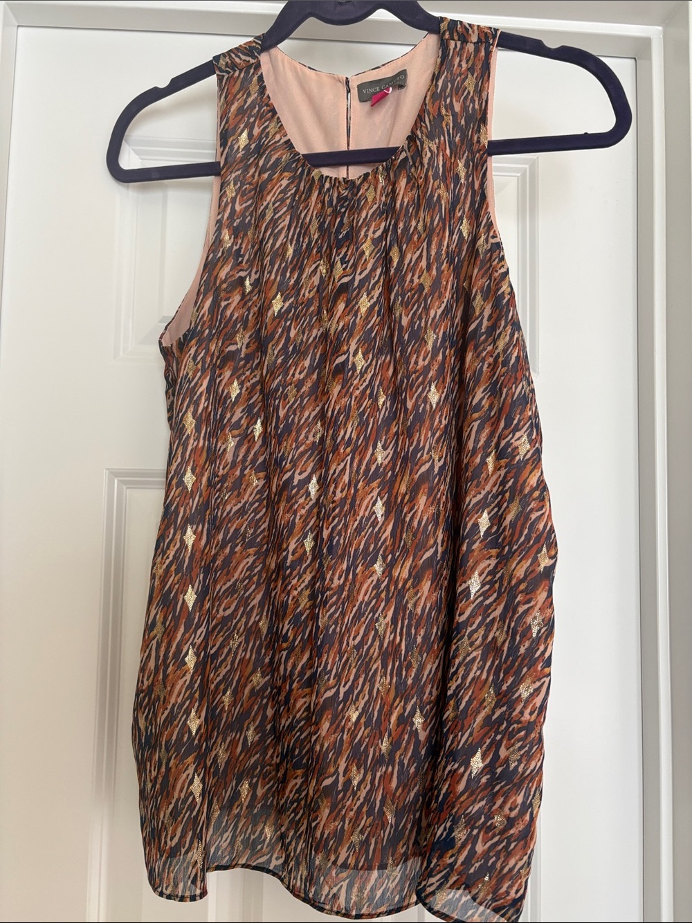 Sleeveless Printed chiffon Shift Top - Rust Multi